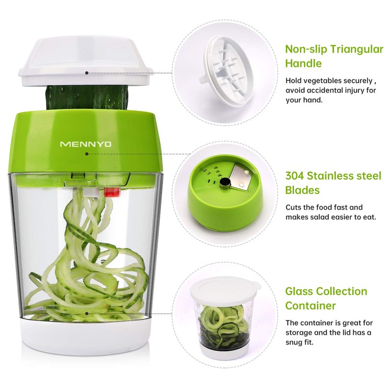 MENNYO Spiral Vegetable Cutter with Container, 4 in 1 Vegetable