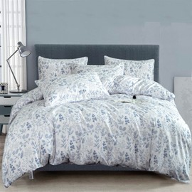 BUPIRD Floral Comforter Set Full 3 Pieces Soft Cute Floral Bedding Comforter Sets Garden Style Blue Flower Print Botanical Floral Comforter Full for All Seasons 1 Comforter and 2 Pillowcases