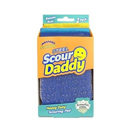 Scrub Daddy Scour Daddy Steel, Scourers Sponge, Strong Scouring Pads, Heavy Duty Scourer Pad for Cleaning Dishes, Alternative to Metal Kitchen Scourers, Dish Sponges for Washing up, 2-Pack
