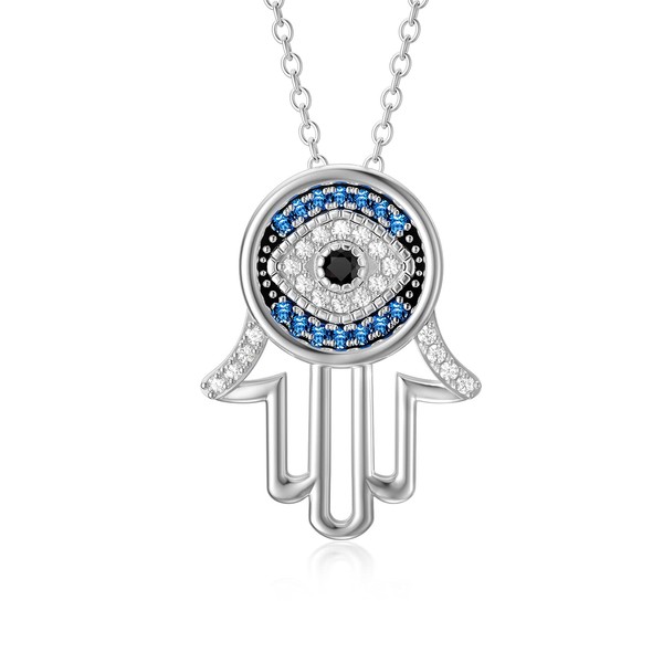 Hamsa - Collar de plata de ley con colgante de
