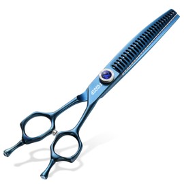 FOGOSP Professional Curved Chunkers Dog Grooming Scissors 7'' Curved Comb Thinning Shears for Dogs Pet 27 Teeth Japan VG10 Sharp and Smooth(7 Curve Chunker, Blue)