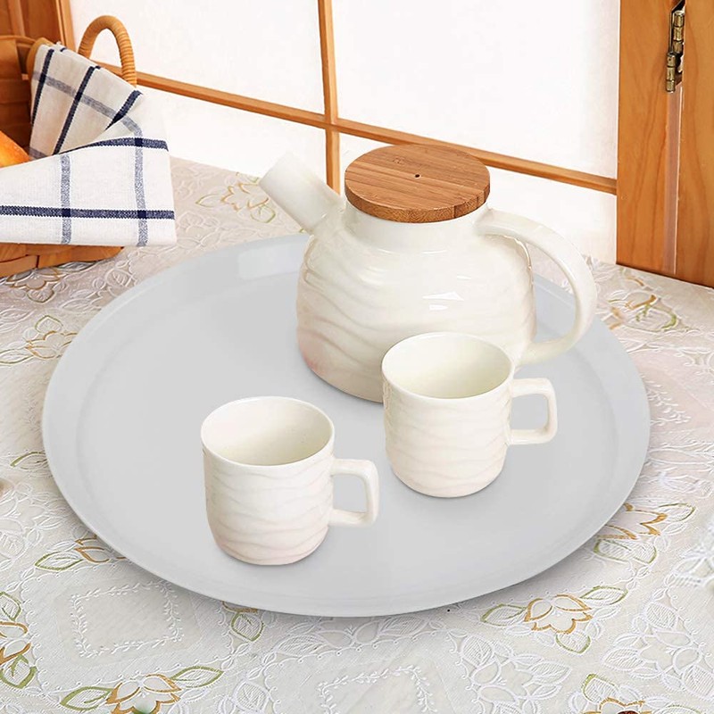 Ponpong 13.7 Inch Round Plastic Serving Trays Platters, White, 6