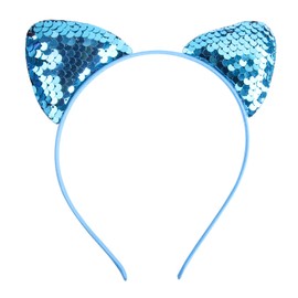 Blausky Pack of 2 Sequin Cat Headband, Cute Ears, Headband, Reversible Fish Scale Sequins, Shiny Hair Bands, Headbands with Cat Ears for Women, Daily Wear, Blue