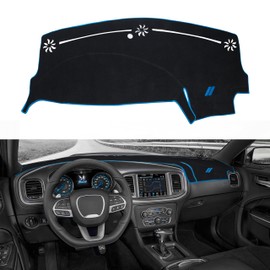 YOSRTER Dashboard Cover for Dodge Charger Accessories 2011-2021 2022 2023 Non-Slip Carpet Pad Dash Cover Mat No Glare UV Rays Blocker Sunshade Protector (Blue Edge Blue Trim