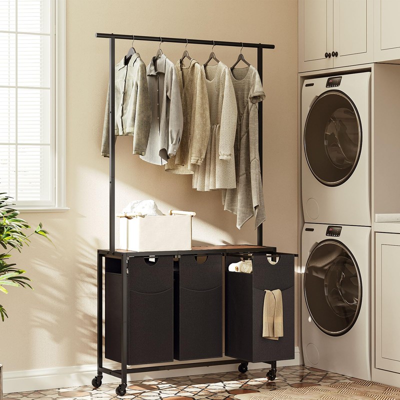 YATINEY Laundry Sorter, Rolling Laundry Hamper with Hanging Rack, Laundry