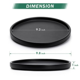 D'vine Dev Modern Round 10 Inch Ceramic Plant Pot Saucer, Planter Pot Drainage Tray for Indoor Plants, Matte Black, 97-T-B-4