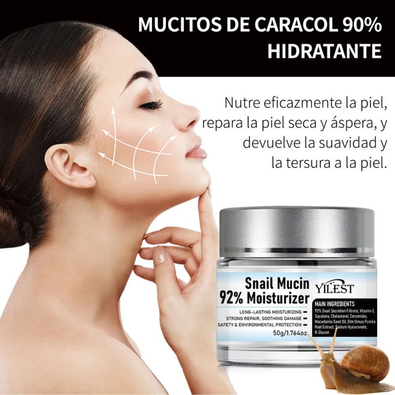 Crema Facial Hidratante YILEST 92% Baba de Caracol Antiarrugas Día