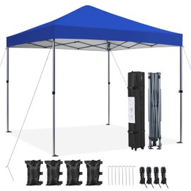 Yaheetech 8x8 Pop Up Canopy Easy Set-up Tent, Portable Outdoor Canopy Instant Tent, Commercial Gazebo with Wheeled Carry Bag & 4 Sandbags for Home, Party & Outdoor Activities, Blue