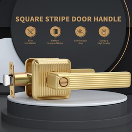 Gaurqiah 3 Pack Wholesale Brushed Gold Privacy Door Lever Stripe Style Door Handles Keyless Interior Door Handles for Bedroom or Bathroom, Satin Brass