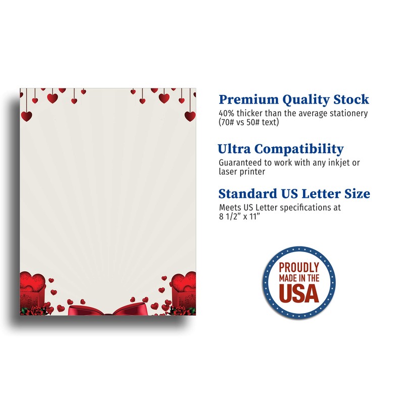 Love Hearts Romantic Stationery Paper - 80 Sheets