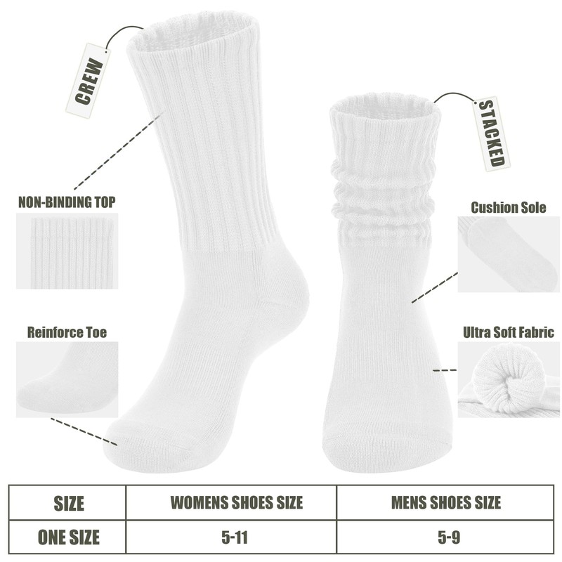 Women's Slouch Crew Socks Retro Solid Scrunch Boot Chunky Ribbed