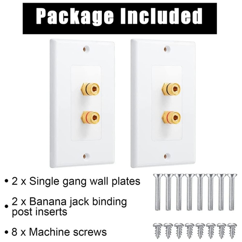 4 Pack Single Gang 1.0 Speaker Wire Wall Plate (Banana