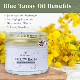 2.0 floz Beef Tallow for Skin Care - Organic Beef Tallow for Face+Body Moisturizer - Grass Fed Tallow & Manuka Honey Balm Ideal for Eczema, Stretch Marks, Redness, Itchy Skin - Blue Tansy (US-Made)