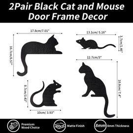 Zoyiancy Pack of 2 Black Cat Decoration for Door, Wall Decoration Cat Silhouette Door Decor for Cat Lovers, Wooden Cat and Mouse Door Decorative for Home, Living Room, Children's Room, Office