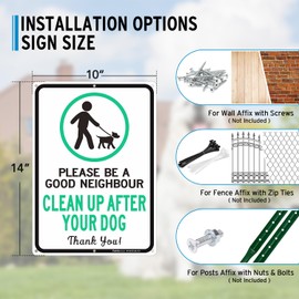 Faittoo Please Be A Good Neighbour Clean Up After Your Dog Sign - 2 Pack - 35 x 25 cm .040 Rust Free Heavy Aluminum, Reflective, Weatherproof and Fade Resistant,6 pre-drilled holes, Easy to Mount.