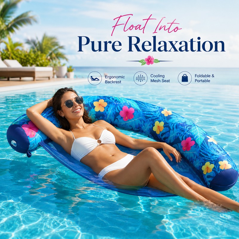 Inflatable Floating Recliner for Pool Relaxation – Foldable Mesh Water