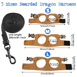 Maxqzin 3 Pack Bearded Dragon Harness and Leash Set, Bearded Dragon Leash and Harness with Traction Rope, Suitable for Lizards and Other Small Reptiles (S, M, L)