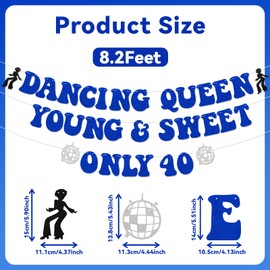 Dancing Queen Young & Sweet Only 40 Banner, Dancing Queen 30th Birthday Party Decorations, Cheers to 40 Years, Retro 40th Birthday Party Banner, Mamma Mia Birthday Party Decorations Blue Glitter