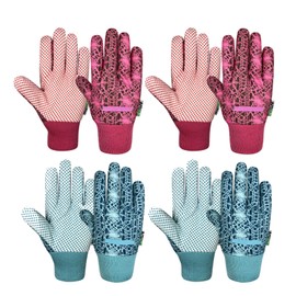 MSUPSAV 4 Pairs Utility Gardening Gloves,Garden Gloves for Women, PVC Dots Work Gloves,Gifts for Women (4 Pairs Per Pack, One Size)