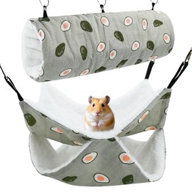 DiiWmme 2-Pack Soft Hamster Hammock Set - Plush Hammock and Tunnel for Guinea Pigs, Chinchillas, Ferrets and Other Small Pets - Cage Accessory for Hiding, Playing and Sleeping (Green Avocado)