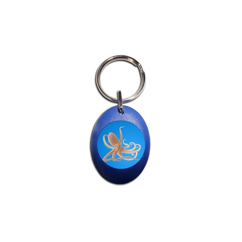 Octopus - Blue Plastic Oval Key Ring