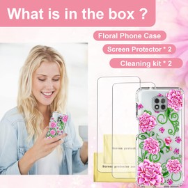 Flowhale Moto g Power 2021 Case, for Moto g Power 2021 Case with Screen Protector 2 Pieces, Moto g Power 2021 Case for Women Girl Purple Rose (Moto g Power 2021 Case, Purple Rose Floral)