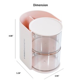 FABROK 2-Layer Clear Hair Accessories Organizer with Hair Brushes Holder, Rotatable Small Jewelry Box for Necklaces、Earring, Desktop Organizer Case for Hair Accessories, Cotton Swab(Pink)