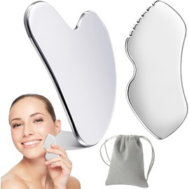 Gua Sha,Herramienta De Masaje De Acero Inoxidable Guasha,2 Piezas Herramienta De Guasha Facial,herramienta De Masaje Facial,antienvejecimiento,lifting Y Contorno Facial,adecuada Para Todo Tipo De Piel