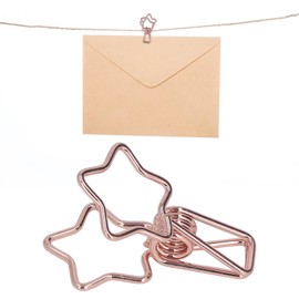 100pcs Metal Wire Hollow Out Star Binder Clips,Cute Cartoon Hollow Strong Clamping Force Sturdy Metal Paper Clamps for Documents Certificates Tickets (Rose Gold)