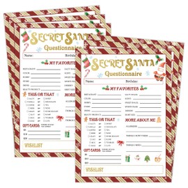 25 Players Secret Santa Questionnaire Forms, Christmas Games for Families, Tis The Season Christmas Trivia, Annual Festive Events, Winter Holiday Supplies, Ice Breaker Winter Holiday Activities,03