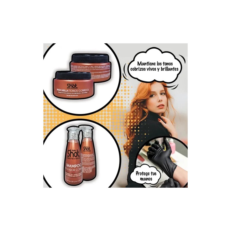 Kit Matizador Cabello Cobrizo Nefertiti Shampoo Mascarilla