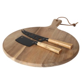 Gibson Home Serveware Gracious Dining, 3-Piece Set (Charcuterie Board w/Cheese Knives), Acacia Wood