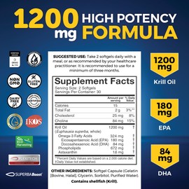 Viva Naturals Antarctic Krill Oil Omega 3 Supplements 1200 mg - DHA EPA Omega-3 & Astaxanthin Concentration for Joint Health, No Fish Burp - 60 Omega 3 Krill Oil Softgels