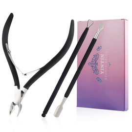 Cortador de cutículas con empujador de cutícula y cortador YINYIN Cortador de cutículas profesional de acero inoxidable para pedicura herramientas de manicura para uñas de pies y pies (negro)