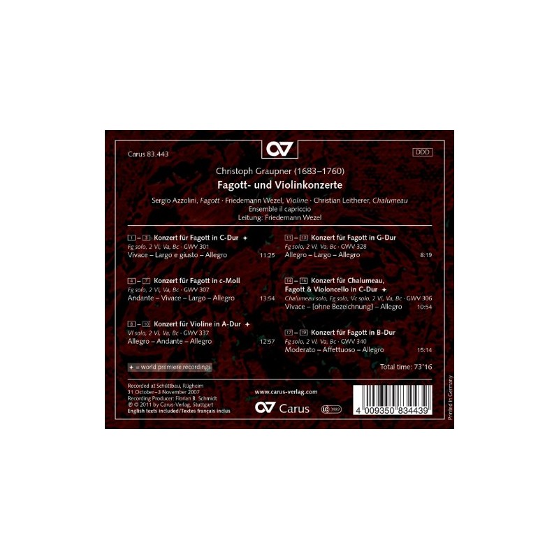 Christoph Graupner: Fagott-und Violinkonzerte