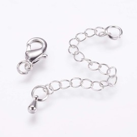 Pandahall Platinum Necklace Extenders Chain 2.5 Inch Brass Bracelet Extension End Tails with Lobster Clasp Drop Bead Charms for Delicate Necklace Bracelet Anklet Jewelry Making Repairing (10pcs)