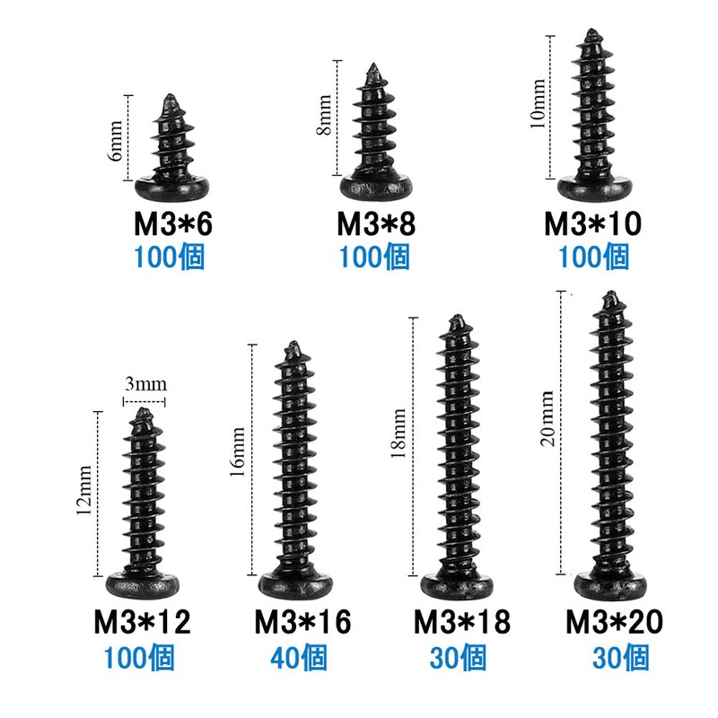 PENGLIN 500 Pcs Self Tapping Screws Set Pan Head M3