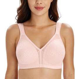 Lemorosy Women's Plus Size Full Coverage Non Padded Wireless Minimizer Bra -Comfort and Double Support (36D, Pink)