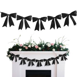 Large Ribbon Bow Garland Banner Black Bow Party Banner Decor Pre - Assembled for Birthday Wedding Baby Shower Decorations, Elegant Satin Ribbon Backdrop, Home & Event Decoration Black