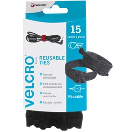VELCRO Brand One-Wrap Reusable Ties, 12mm x 20cm - Black, 1 Piece