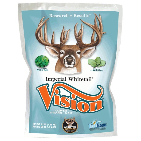 Whitetail Institute Vision Deer Food Plot Seed for Fall Planting, Perennial Blend of Clover, Chicory and Kale to Attract and Hold Deer, Heat, Cold and Drought Tolerant, 4 lbs (.5 Acres)
