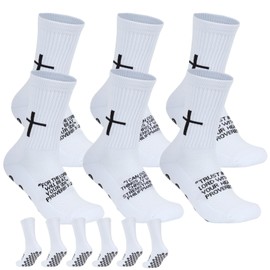 Meudid 6 Pairs Cross Grip Soccer Socks for US 6-13 - Anti-Slip Christian Socks with Bible Verse, Jesus Sports Sock for Football Training