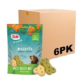 Dole for Pets Freshly Fetched Dog Biscuits, Spinach & Pumpkin Flavor Dog Treats | Real Veggies, No Wheat, Corn, Soy, Artificial Flavors, Colors, Preservatives, or Animal Products, 7 Ounce - 6 Pack
