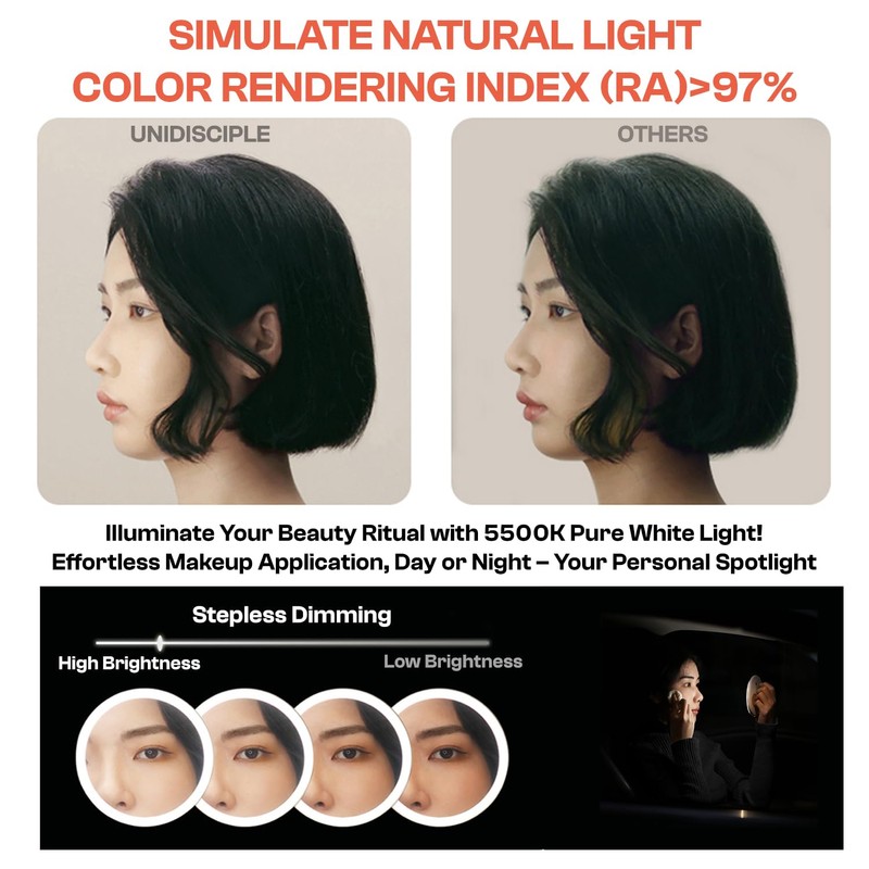 UNIDISCIPLE Handheld Rechargeable Travel Makeup Mirror with LED Light, Compact