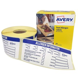 Avery Allergen Labels 98x40mm, 300 pcs roll Labels, Blue and White, Food Labels, ALL9840