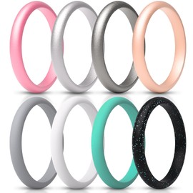 ThunderFit Women's Silicone Stackable Wedding Ring Sets, Silicone Thin Wedding Bands, 2.5mm Width, 2.1mm Thick, Variety Multipack 1/4/7
