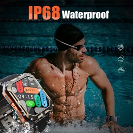 ZONEY Military Rugged Smartwatch for Men,Sport Watch with Answer/Make Call IP68 1.83 inch Fitness Tracker Pedometer SpO2 for Outdoor Enthusiasts (Orange)