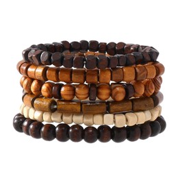 MILAKOO Men's Bead Bracelets Set Tribal Wooden Elastic Adjustable Prayer Beads Wrap Cuff for Women, Wooden bead, No gemstone