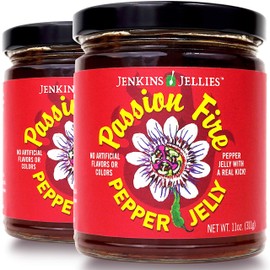 Jenkins Jellies Passion Fire Hot Pepper Jelly - Sweet & Spicy Jalapeño Jelly - Gluten Free, Vegan Pepper Jam - Use as a Glaze, Dipping Sauce, or Dessert Topping - All Natural & USA Made - 2 x 11 Ounce
