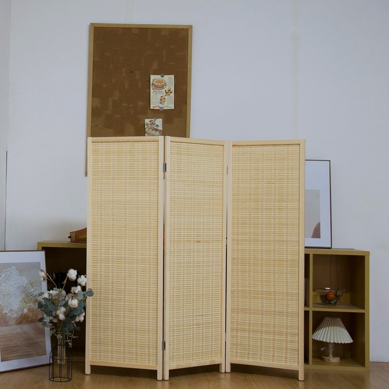 Pawlabay 3 Panel Short Panel Divider Screen,3.95 FT Tall Bamboo